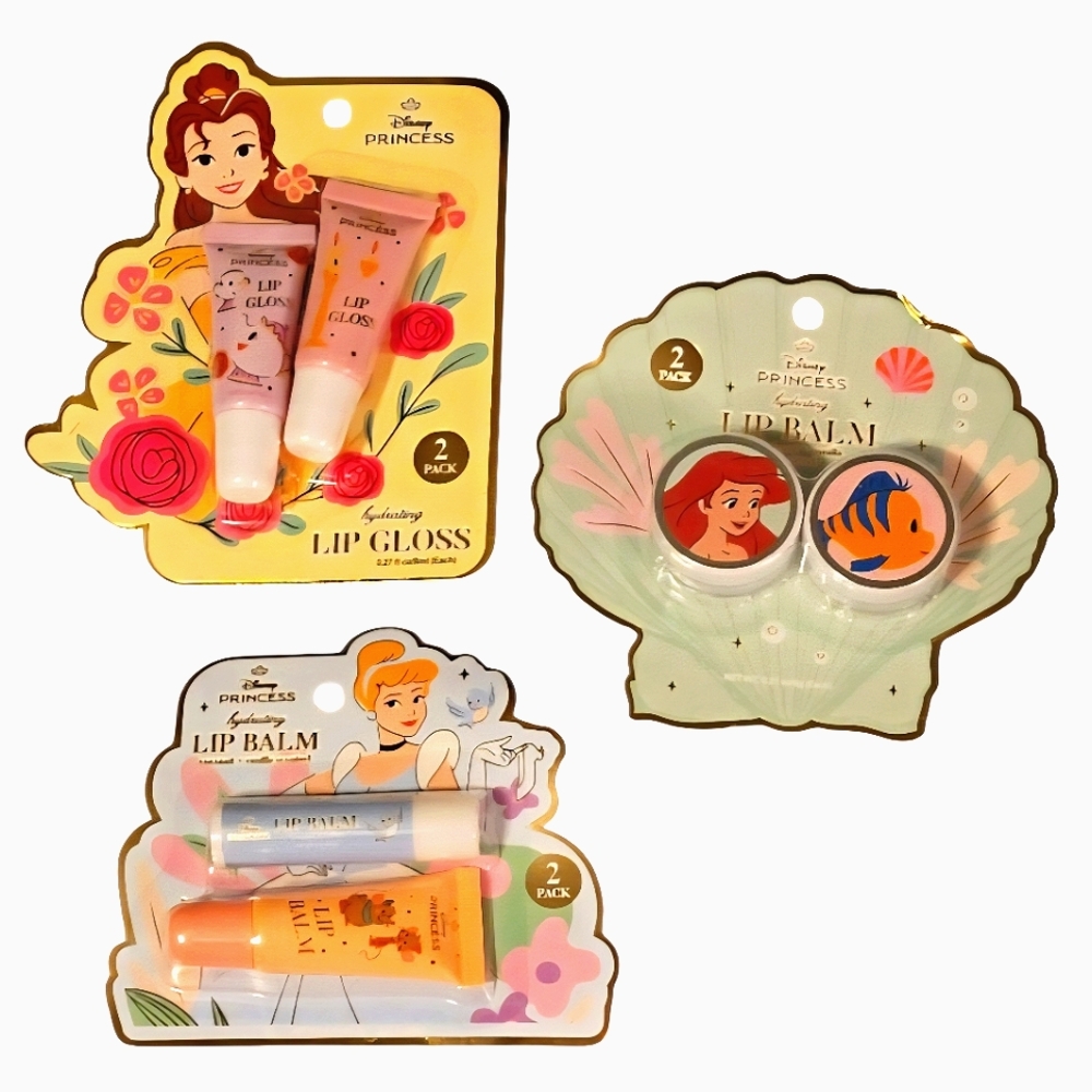 NEW Disney Princesses Lip Care Bundle: 6-Piece Lip Balm & Lip Gloss Set